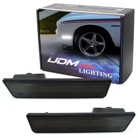 iJDMTOY Smoked Lens White Full LED Front Side Marker Light Kit Compatible With 2008-14 Dodge Challenger, Powered by 24-SMD LED, Replace OEM Sidemarker Lamps