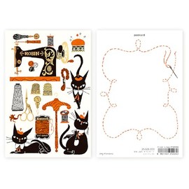 Expression Sha Postcard Foil Stamped Postcard Black Cat Design Sewing 25-526