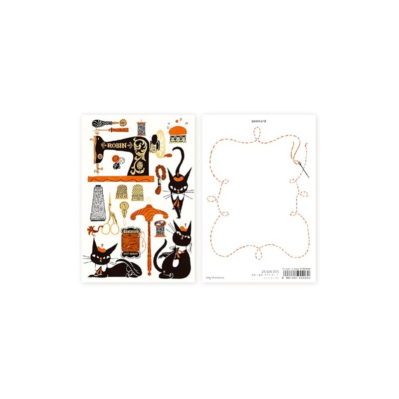 Expression Sha Postcard Foil Stamped Postcard Black Cat Design Sewing