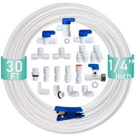 ESHIONG NSF Certified 1/4" O.D. Push to Connect Fittings for RO (Reverse Osmosis) Water Filter（with Shut-Off T Valve）18 pcs+30 feet 1/4" Water tubing.