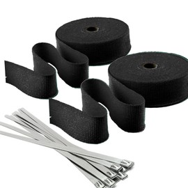 Stark Industries - Black 2" x 50ft Fiberglass Exhaust Wrap with Stainless Steel Ties (11.8in) Header Wrap Heat Shield Sleeve for Cars and Motorcycle - 2-PACK