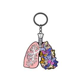 MDFREL Creative Human Lung Organ Keychain Health Awareness Key Rings Butterfly Organ Keychain Flower On Organ Metal Pendant Keychain Art Keychain Bag Accessories for Women Men Gifts