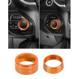Headlight and Gear Shift Switch Knob Cover for 2018+ Dodge RAM Interior Accessories, Headlamp and Gear Shift Adjust Control Switch Button Cover Ring Trim, Orange
