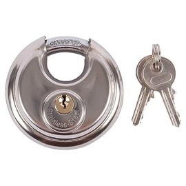 1x Silver 7cm Stainless Steel Discus Padlock - Heavy-Duty Outdoor Garden Gate Shed Door Gym Locker Key Lock Security Shackle - by Blackspur