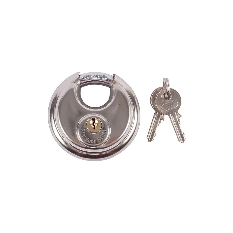 1x Silver 7cm Stainless Steel Discus Padlock - Heavy-Duty Outdoor