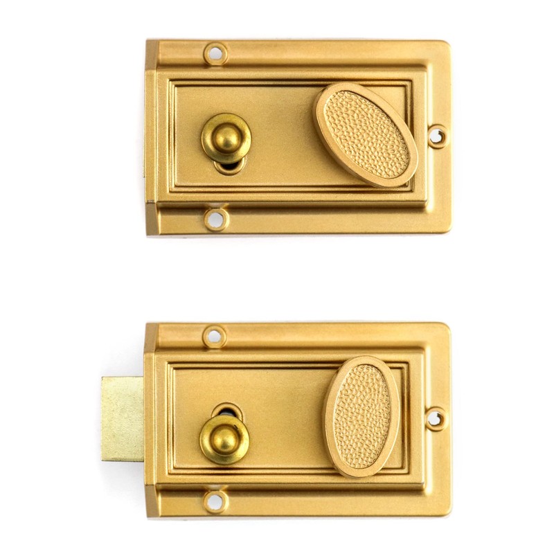 QWORK Night Latch Deadbolt Rim Lock with Key Gold Finish
