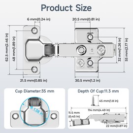 HOSOM 50 Pack Full Overlay Soft Close Cabinet Hinges, 110° Soft Close, 3-Way Adjustment Concealed