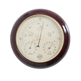 3 in 1 Cherry Round Wood Weather Station 9 Inch