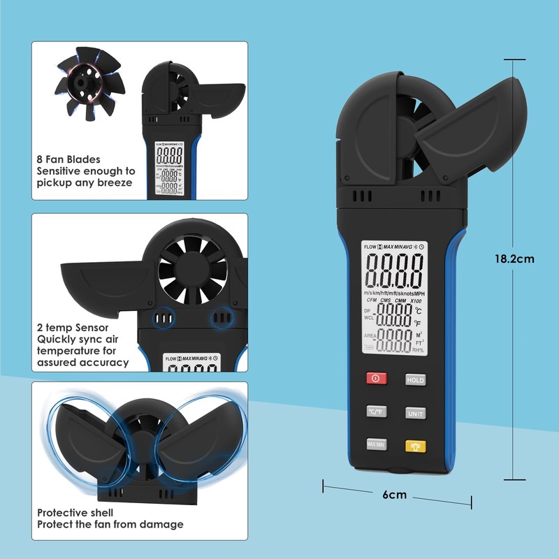 AIOMEST Wind Checker Handheld Anemometer，Airflow Velocity Speed Meter Measurement w/LCD
