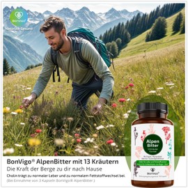BonVigo® AlpenBitter/OPC Zellschutz je 1 Dose - Stark: 16 x Pflanzen, 13 x Vitamin-Mineral - Kupfer, Zink unterstützen Zellschutz und Immunsystem, Thiamin das Herz, Cholin normale Funktion der Leber