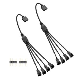 GINTOOYUN 2 pieces 1 to 4 ARGB splitter cable, 5 V, 3 pin female to four SM 3 pin male addressable RGB splitter cable for LED light strips, 5 V ARGB fan, computer case, etc. (11.8 inches) (style 3)