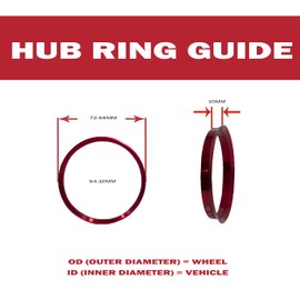 Wheel Accessories Parts Set of 4 Hub Centric Ring 72.56mm OD to 54.10mm Hub ID, Red Metal (Wheel Hub Ring, 4 Pack, 72.56 mm OD to 54.10 mm ID Wheel Centerbore, Metal)