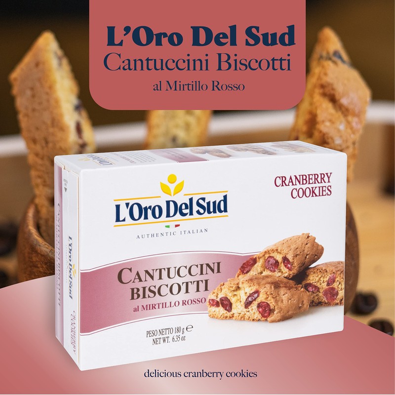 L'Oro Del Sud Cranberry Biscotti, Cantuccini d'Abruzzo, Italian Cookies Madewith