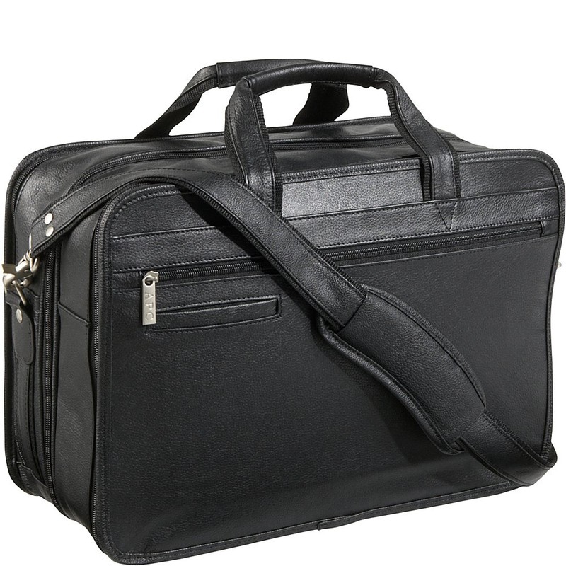 Black Leather Practical Expandable Computer Case (#2438-0)