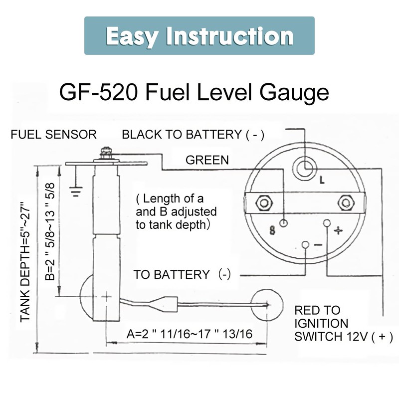 BREADEEP 2" Universal Fuel Gauge Kit, E-1/2-F Pointer Fuel Level