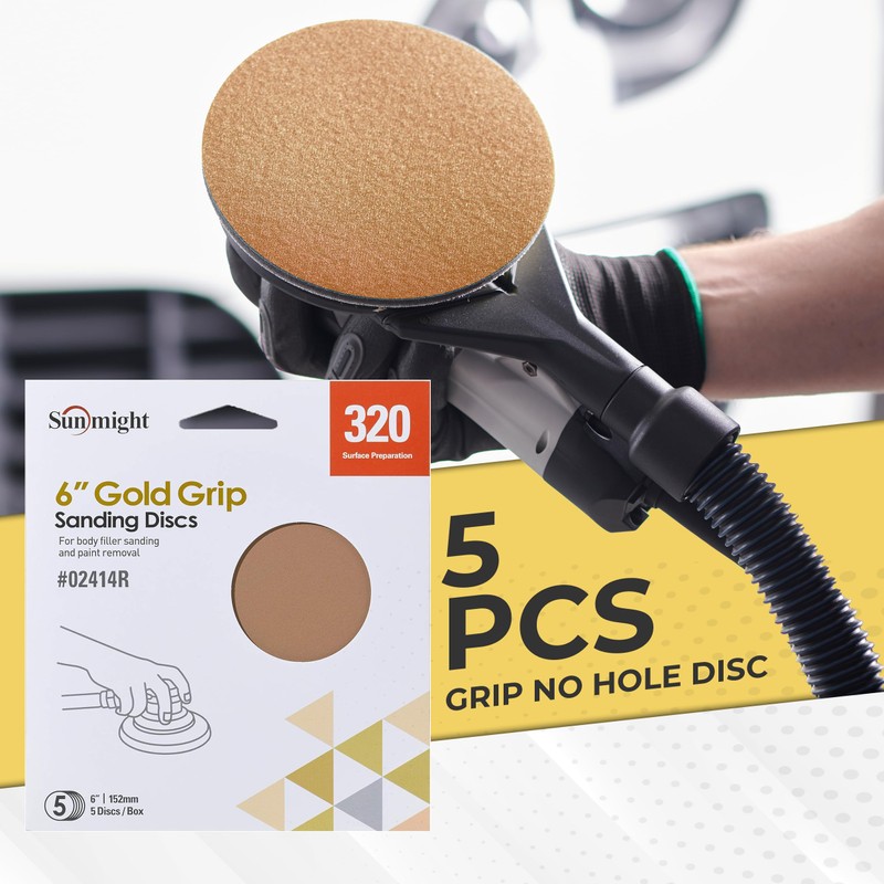 Sunmight Gold Grip No Hole 6 Inch Sanding Discs Hook