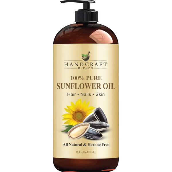 Handcraft Blends Sunflower Oil - 100% Pure and Natural - Premium Quality Cold Pressed Carrier Oil for Essential Oils, Massage Oil, Moisturizing Skin and Hair - 16 fl. Oz