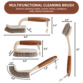 4-Pack Heavy Duty Scrub Brushes Set with Wooden Handles, Triangle & Square Floor Scrubber, Dish Brush, Grout Cleaner for Kitchen, Bathroom, Tile, Carpet & Stubborn Stains Removal