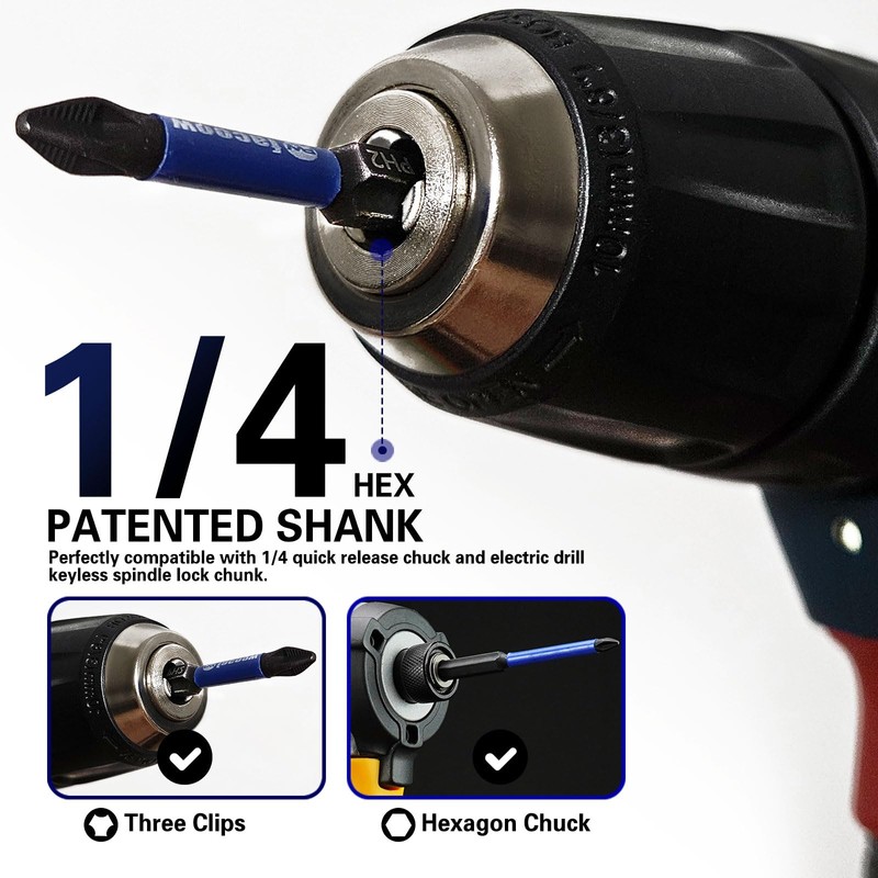 Facoow Phillips Impact Driver Bits, #2&1 Phillips Head Magnetic Screwdriver