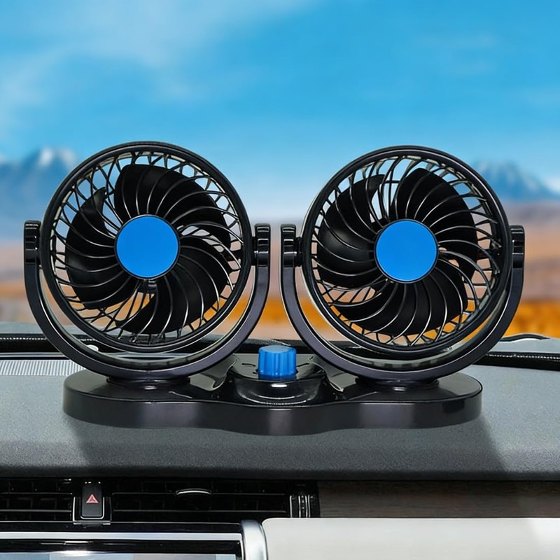 HCUSR Vehicle Fan,12V 4 Inch Dual Head 360° Rotatable car