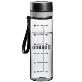 Doseno Reusable Water Bottle, 28OZ Clear Water Bottle with Time Marker, Plastic Water Bottles with Strap, Gym Water Bottles for Men, Black