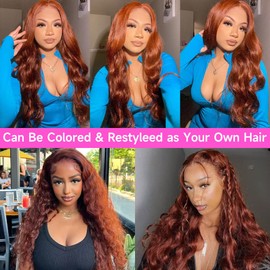 Loyom Reddish Brown Lace Front Wigs Human Hair Pre Plucked 13x4 Auburn Colored Human Hair Lace Front Wigs 180 Density Body Wave Reddish Brown Frontal Wig Human Hair 22 Inch