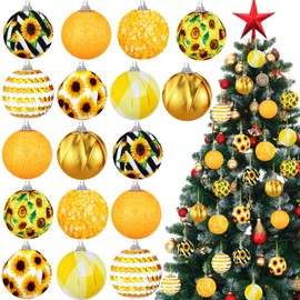 16 Pcs Sunflower Ornaments Sunflower Christmas Tree Decorations Yellow Christmas Ornaments Sunflower Sequin Balls Ornaments with Ropes for Xmas Holiday Party Supplies(Cute)