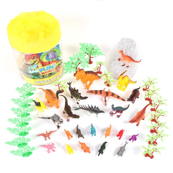 Prehistoric Dinosaur Playset – 45 Assorted Plastic Animal Figures Pieces Toy Play Set For Kids, Boys and Girls with Storage Container