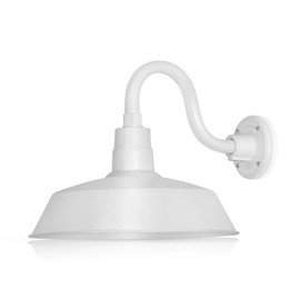 14in. White Outdoor Gooseneck Barn Light Fixture with 10in. Long Extension Arm - Wall Sconce Farmhouse, Antique Style - UL Listed - 9W 900lm A19 LED Bulb (5000K Cool White) - 2-Pack