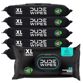 DUDE Wipes - Toallitas Desechables - Paquete de 6, 288 Toallitas - Toallitas Húmedas Extra Grandes con Aroma a Menta - Aceite de Eucalipto y Árbol de Té - Seguras para Sépticos y Alcantarillado