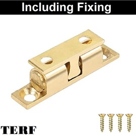 TERF® Heavy Duty Polished Brass Double Ball Catch 50mm Tension Catch Latch Furniture Lock With Fixing Screw for Cabinet Kitchen Bathroom Cupboards Wardrobes Drawer - Pack of 4