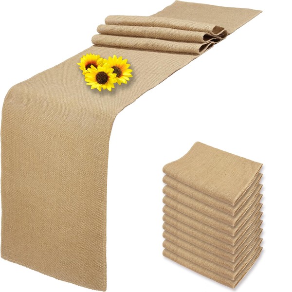 Wlirantim 10 Pack 12 x 90 Inch Natural Burlap Table