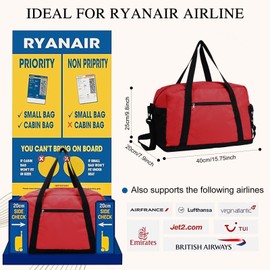 Fjquamitix for Ryanair Cabin Bags 40x20x25 Underseat Small Duffel Bag,Foldable Hospital Weekend Overnight Bag for Women Men (Red)