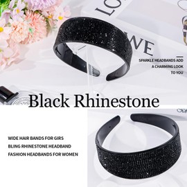 Rhinestone Headbands Sparkly Glitter Hair Band for Women Fashion Crystal Thick Headband Diamonds Wide Beaded Head band Bling Jeweled Hair Hoops Stylish Hair Accessories for Women Girls (Black)