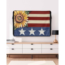 Sunflower America Flag Outdoor TV Cover 30 to 32 Inch Weatherproof, Farmhouse 600D Oxford Waterproof TV Covers with Zipper, Retro US Flag Outside Flat TV Screen Protector Size 30"W x 19"H x 4.5"D