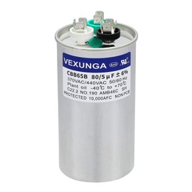 VEXUNGA 80/5 uF 80+5 MFD 370VAC or 440VAC Dual Run Start Round A/C Capacitor CBB65 CBB65B Air Conditioner Capacitors for AC Unit Fan Motor Start or Heat Pump or Condenser Straight Cool