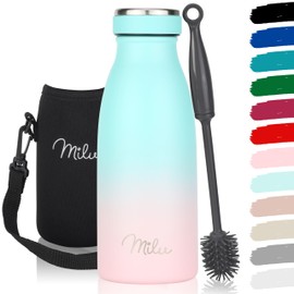 Milu Stainless Steel Drinking Bottle 350 ml, 500 ml, 750 ml, 1 L, 1.5 L - Thermos Flask for Children Adults Leak-Proof Insulated Flask Suitable for Carbonated Drinks - Includes Cleaning Brush (Mint