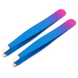 AAProTools Slant Tweezers, Stainless Steel Precision Tweezers for Ingrown Hair, Eyebrow and Hair Remover 2 Pieces (Sky Blue & Pink) A+ Quality
