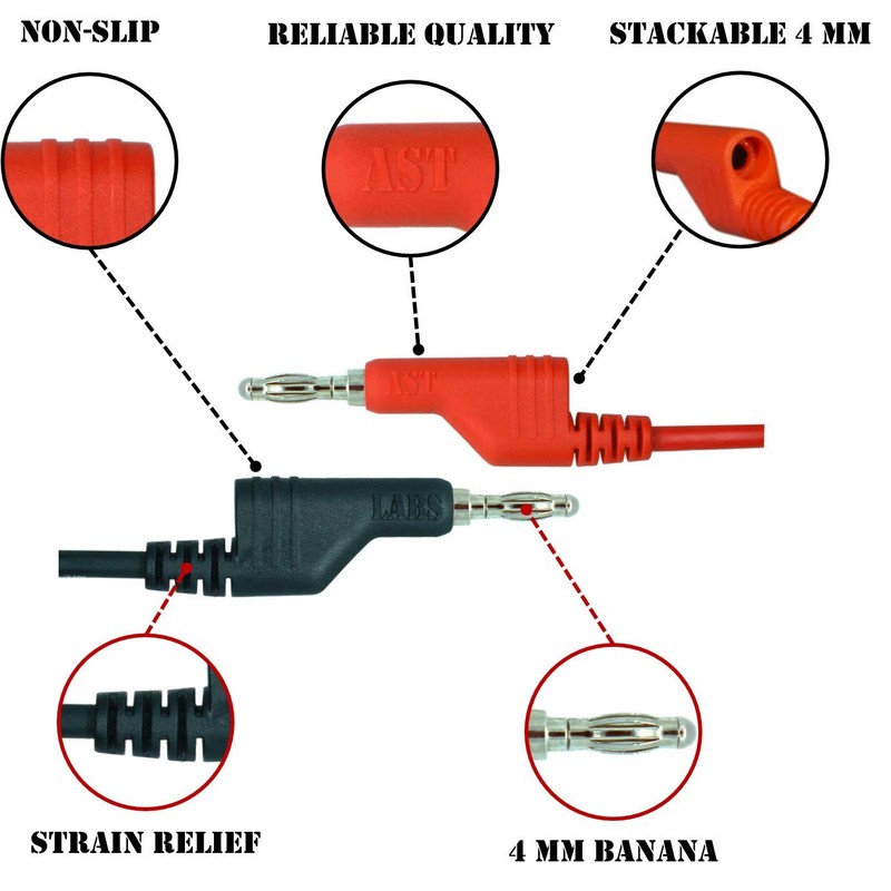AST Labs Test Lead Banana Plug Stackable to Alligator Clip