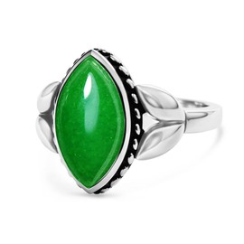 Retro Sterling Silver Eye Shape Green Emerald Jade Stone Leaf Ring,Vintage Natural Multi-Cut Crystal Peridot Quartz Gemstone Solitaire Ring Jewelry Gift for Women (B01_Emerald, 7)