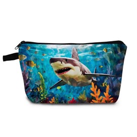 YULUENZE Shark Makeup Bag Cute Small Organizer Bag with Zipper Shark Cosmetic Bag Aesthetic Birthday Present for Women Sisters Friends
