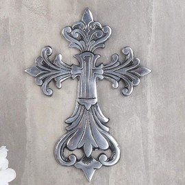 Ardour Antique Silver and Black Wall Cross for Home Decor.Metal Hanging decorative crosses wall decor - 6.5 x 9 Inches