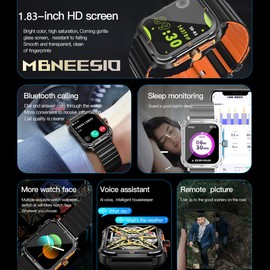 Mbneesio Sports Military SmartWatches for Men and Women(Answer/Make Calls),CNC Aluminum Alloy Frame,1.83”Touch Display,Bluetooth Call,Fitness Tracker 28 Sport Modes,Sleep Monitor,for iOS & Android