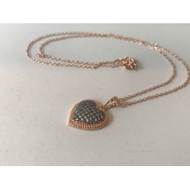 ROSE GOLD OVER 925 STERLING SILVER HEART NECKLACE PENDANT LAB CREATED  DIAMONDS