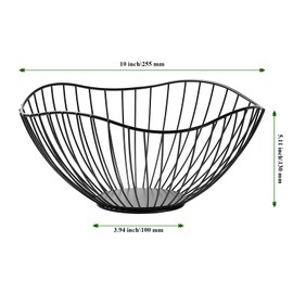 MAHIONG 2 PCS Fruit Bowl, Wire Fruit Bowls, Large Black Fruit Bowl, Large Iron Fruit Basket for Worktop, Table, Refrigerator, 25.5 x 13cm