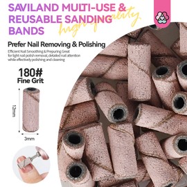 SAVILAND 180 Grit Pink Sanding Bands: Fine Grit Sanding Bands for Nail Drill Sanding Stable 3.1MM Mandrel Sanding Bits Tools for File Grinding & Polishing Cuticle Nail Tip Gel X Nails Artist