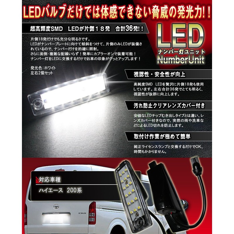 信玄 LED ライセンスランプ ナンバー灯 ユニット 2個セット 36連 ハイエース 200系 専用【YP】