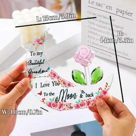 ​​​Glass Moon Shaped Plaque Gifts for Grandma from Granddaughter, Keepsake for Grandmother on Birthday, Crystal Presents for Best Grandma from Kids on Christmas Ornaments