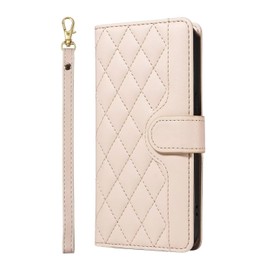 ILING Case for OPPO A80 5G, Elegant Luxurious Women's Wallet PU Leather Shockproof Flip Folio Cover with RFID Blocking, Card Slots, Kickstand, Wrist Strap (Beige)