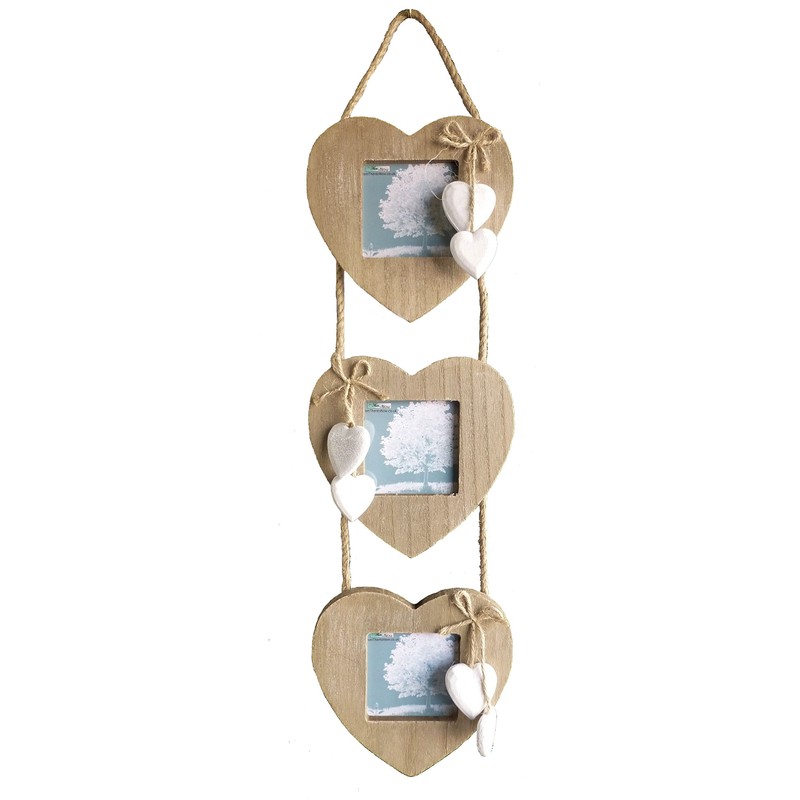 Chic & Shabby Triple Wooden Hanging Heart Photo Frame